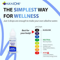 Droplets added to water for a quick pH boost with Alkazone