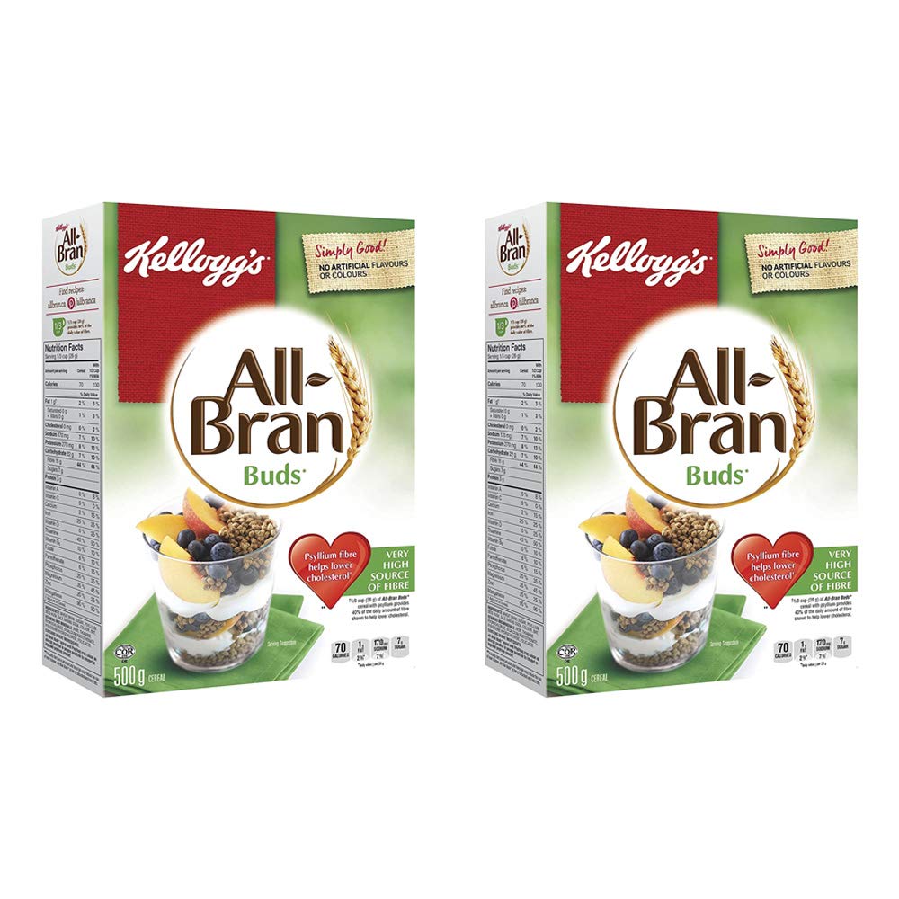 All Bran Buds 2 pack packaging from Canada, fiber rich option.