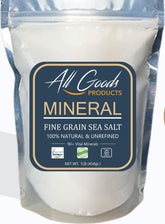 All Goods Sea Salt fine-grain jar highlights mineral-rich seasoning for everyday cooking.
