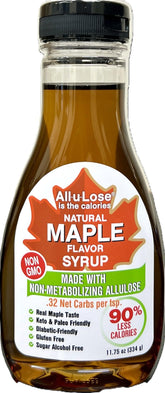 All-u-Lose BetterTaste maple syrup bottle showing zero calorie sweetness.