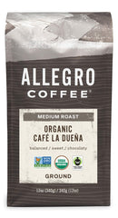 Allegro Coffee La Duena bag front showing organic beans for everyday brewing.
