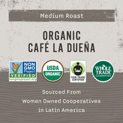 Allegro Coffee La Duena cup steaming with inviting aroma and flavor notes.