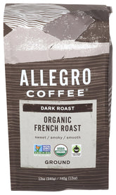 Allegro Coffee Organic French Roast ground, bold and smooth for daily drip coffee