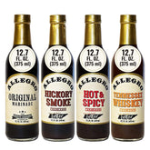 Allegro Original Marinade bottle pouring for versatile meats and vegetables.