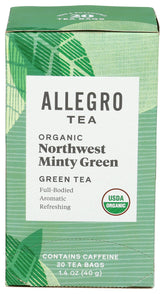 Allegro Coffee Northwest Minty Green Tea bags for a refreshing break.