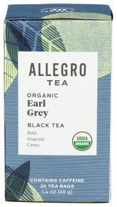 Allegro Tea Organic Earl Grey tea bags in packaging for premium daily tea.