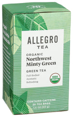 Allegro Tea organic green tea leaves blended with mint for purity.