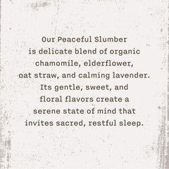 Peaceful Slumber tea bags 20-count label emphasizing organic caffeine-free option