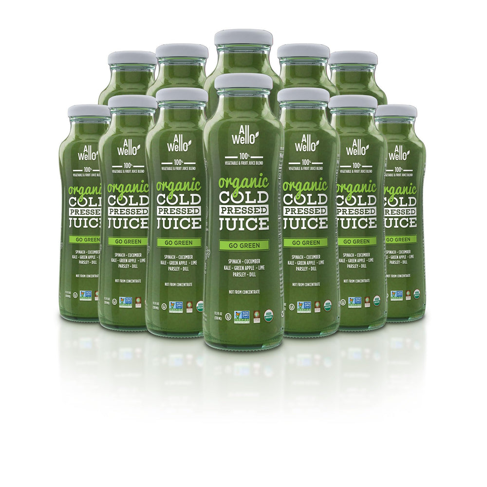 ALLWELLO Go Green bottle with closed cap highlighting fresh, convenient daily detox-friendly experience.