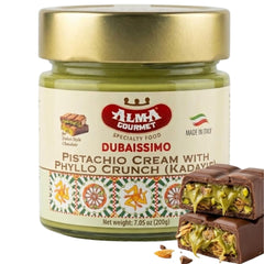 Alma Gourmet Dubaissimo jar front view, ready to use for easy Dubai-inspired desserts
