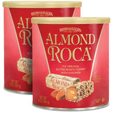 Almond Roca buttercrunch toffee with chocolate and almonds close-up of crunchy layers, ideal for gifting.