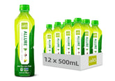 ALO Allure mangosteen mango bottle pour shows refreshing plant-based hydration with real aloe pulp.