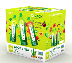 ALO Aloe Vera Juice variety pack front display for easy flavor selection and daily hydration.