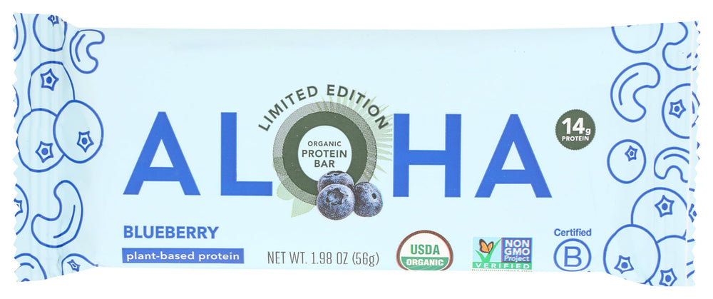 ALOHA Bar Blueberry Protein, front-pack view for on-the-go energy.