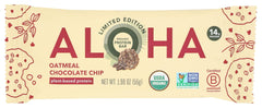 Aloha Bar Oatmeal Chocolate Chip packaging highlights premium ingredients for a quick snack.