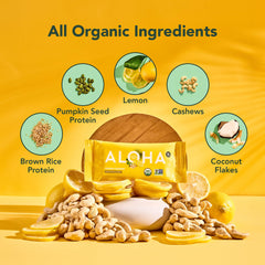 ALOHA Lemon Cashew bar break reveals soft texture and citrus aroma.