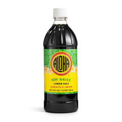 ALOHA Shoyu lower-salt bottle delivers rich flavor with reduced sodium for everyday cooking.