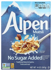 Alpen no-sugar-added muesli being poured for a wholesome breakfast option.