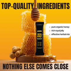 Alpha Performance Royal Jelly Honey for Men sachets close-up label highlighting organic formula