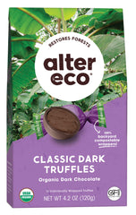 Alter Eco classic dark truffles in compostable wrappers for sustainable indulgence.
