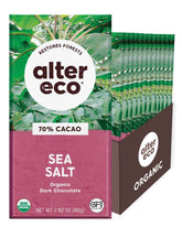 Alter Eco dark chocolate bar 70 percent cacao with sea salt for bold flavor.