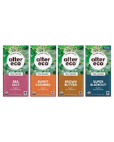 Alter Eco dark chocolate variety pack with four bars for tasting and gifting.