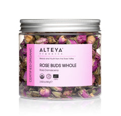 Alteya Organics Rose Bud Tea packaging shows premium organic quality.