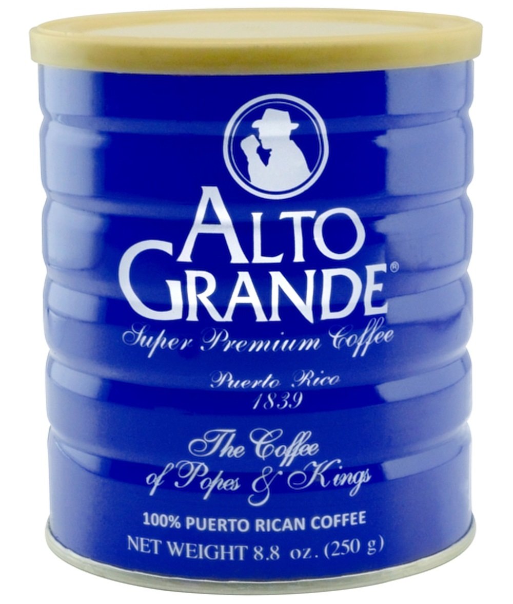 Alto Grande ground coffee canister front view for premium Puerto Rico blend