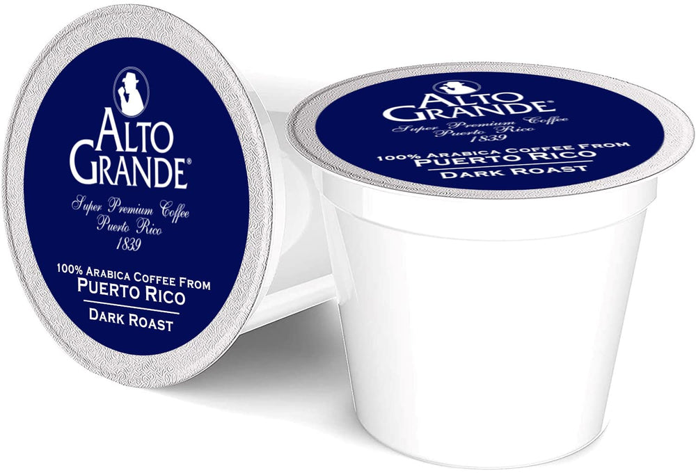 Alto Grande ground dark roast pods in a 72-count box for easy daily brewing.