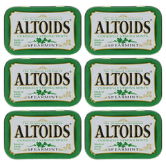 Altoids Curiously Strong Mints Spearmint tins six-pack for travel and meetings.