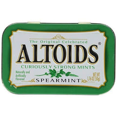 Pocket-size Altoids tin in hand, ideal for on-demand breath confidence.