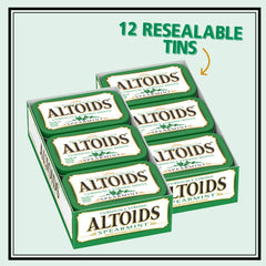 Altoids Spearmint mints twelve-tins display highlighting variety and reliability.