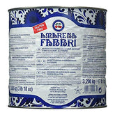 Amarena Fabbri wild cherries in syrup tin, ideal garnish for cocktails and desserts.