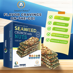 Amazin Choices Seaweed Crunch Bar with almonds and cashews highlights wholesome crunch.