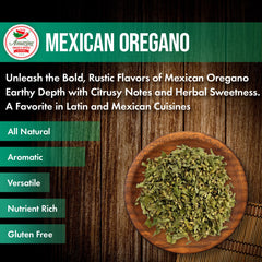 Amazing Chiles & Spices oregano jar display with whole leaves