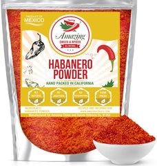 Amazing Chiles & Spices habanero ground powder bottle adds bold heat to dishes.