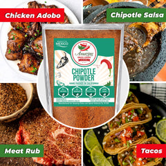 Amazing Chiles & Spices chipotle powder bottle pour highlights controlled heat.