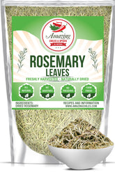 Amazing Chiles & Spices dried rosemary leaves in a jar for aromatic seasoning.