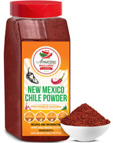 Amazing Chiles & Spices New Mexico chili powder bottle pour for rich flavor and moderate heat.