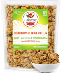 Amazing Chiles TVP unflavored 1lb bag; versatile plant-based protein for meals.