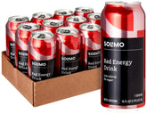 Solimo Red Energy Drink pack of 12 cans, front view, zero sugar for a light energy lift.