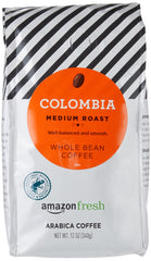 Amazon Fresh Colombia coffee bag ready for grinding and brewing.