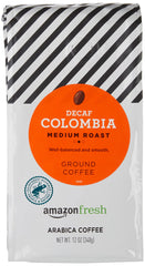 Amazon Fresh Decaf Colombia coffee bag showing fresh packaging