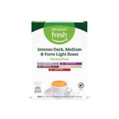 Amazon Fresh Intenso Dark capsules in packaging show bold espresso experience.