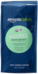 Amazon Fresh Sumatra coffee bag with bold dark roast aroma