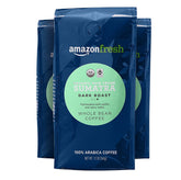 Amazon Fresh Sumatra coffee, whole-bean packs for a rich, fresh grind.
