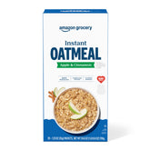 Amazon Grocery Apple & Cinnamon Instant Oatmeal box viewed for quick breakfast prep