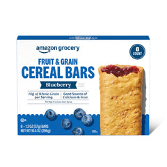 Amazon Grocery blueberry fruit and grain cereal bars packaging for quick on-the-go snack.