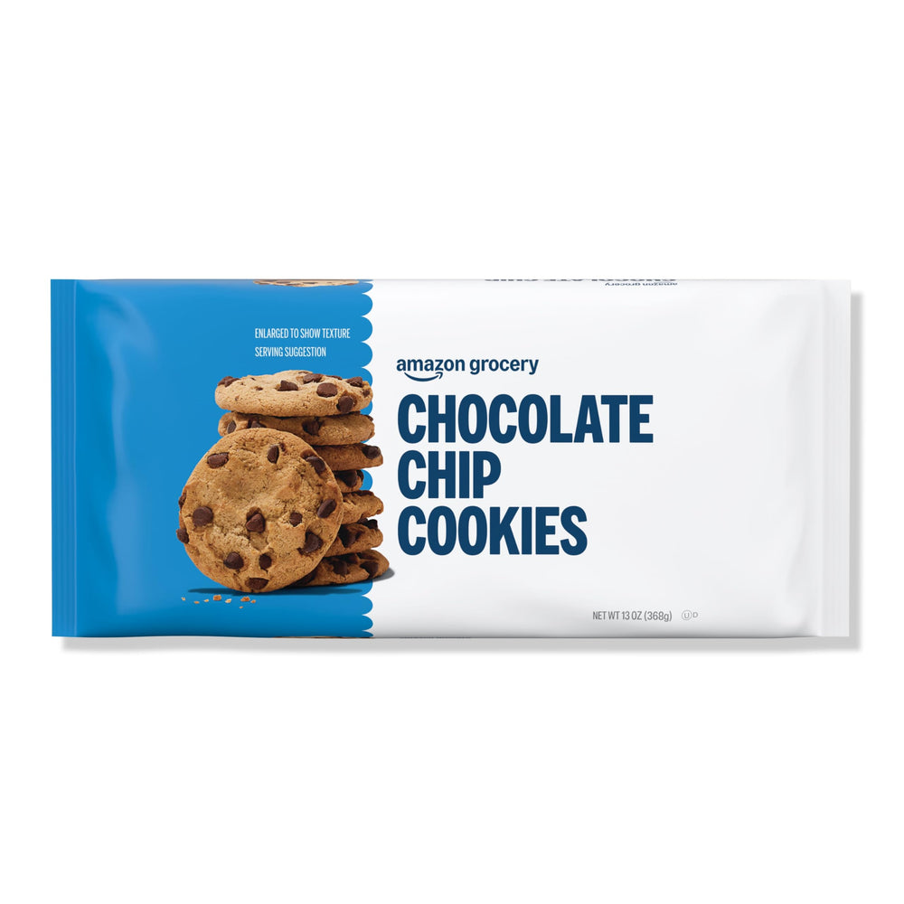 Amazon Grocery Chocolate Chip Cookies packaging shows value and ease for shoppers.