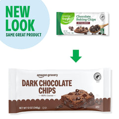 Amazon Grocery dark chocolate chips on brownies ready to bake.